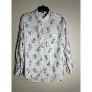 Aerie Button-Up Shirt Novelty‎ Print Long Sleeve Relaxed Fit Small